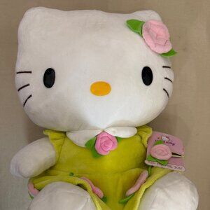 Hello Kitty Plush Pink Roses And Green Dress And Rose Hair Clip